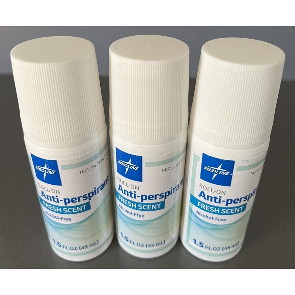 3 Medline Roll On Anti-Perspirant Fresh Scent 1.5 FL OZ Alcohol Free EXP 01/27